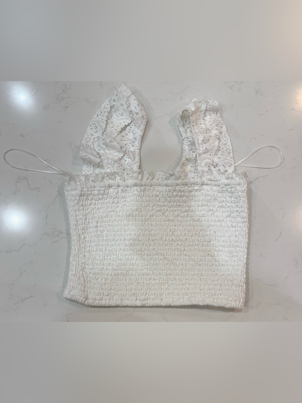 White Lace Smocked Crop Tank Top - Women's Summer Tank